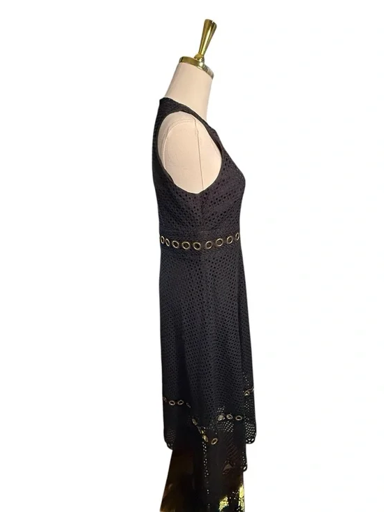 Gianni Bini Black Eyelet Midi Dress with Gold Grommet Detail Size 6 - Picture 3 of 7